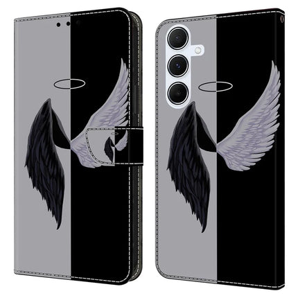 For Samsung Galaxy A16 5G  /  4G Case Magnetic Clasp 3D Pattern Leather Wallet Phone Cover - Black  /  White Wings