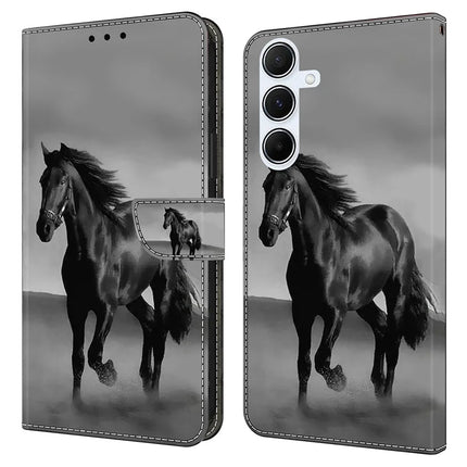 For Samsung Galaxy A16 5G  /  4G Case Magnetic Clasp 3D Pattern Leather Wallet Phone Cover - Black Horse