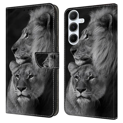 For Samsung Galaxy A16 5G  /  4G Case Magnetic Clasp 3D Pattern Leather Wallet Phone Cover - Couple Lions