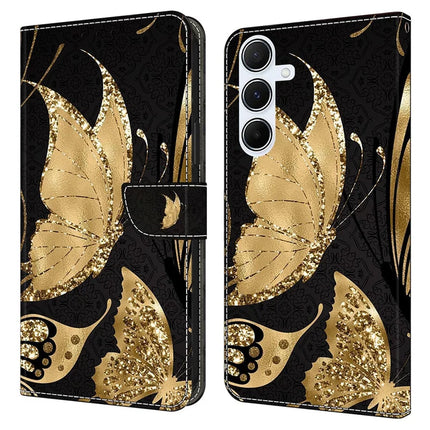For Samsung Galaxy A16 5G  /  4G Case Magnetic Clasp 3D Pattern Leather Wallet Phone Cover - Golden Butterfly