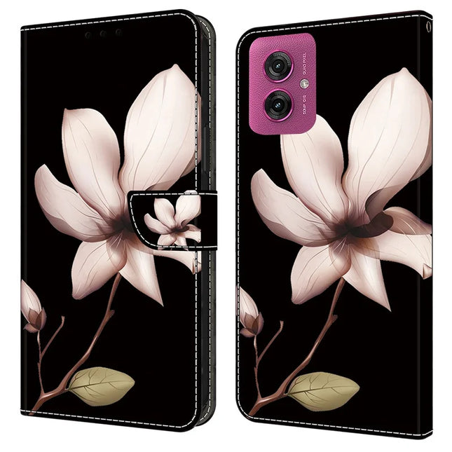 For Motorola Moto G55 5G Case Magnetic Clasp 3D Pattern Leather Wallet Phone Cover - Pink Flower