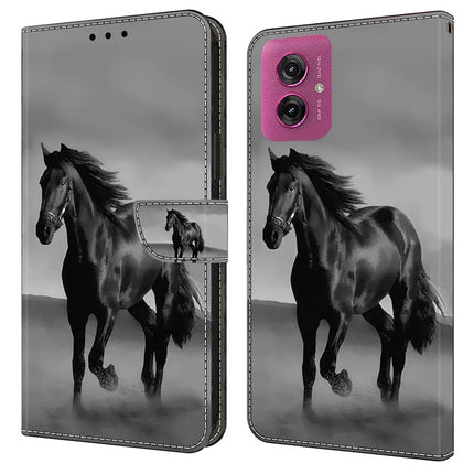 For Motorola Moto G55 5G Case Magnetic Clasp 3D Pattern Leather Wallet Phone Cover - Black Horse