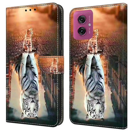 For Motorola Moto G55 5G Case Magnetic Clasp 3D Pattern Leather Wallet Phone Cover - Cat and Tiger