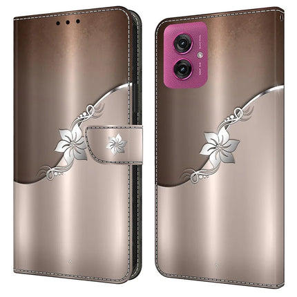 For Motorola Moto G55 5G Case Magnetic Clasp 3D Pattern Leather Wallet Phone Cover - Silver Flower
