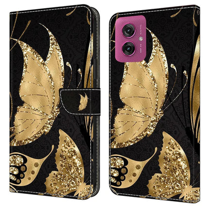 For Motorola Moto G55 5G Case Magnetic Clasp 3D Pattern Leather Wallet Phone Cover - Golden Butterfly
