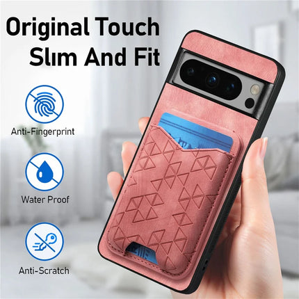 For Google Pixel 8 Pro Case Imprinted Pattern Card Holder Kickstand Leather Back Cover