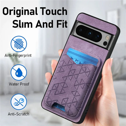 For Google Pixel 8 Pro Case Imprinted Pattern Card Holder Kickstand Leather Back Cover