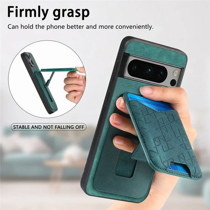 For Google Pixel 8 Pro Case Imprinted Pattern Card Holder Kickstand Leather Back Cover