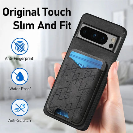 For Google Pixel 8 Pro Case Imprinted Pattern Card Holder Kickstand Leather Back Cover