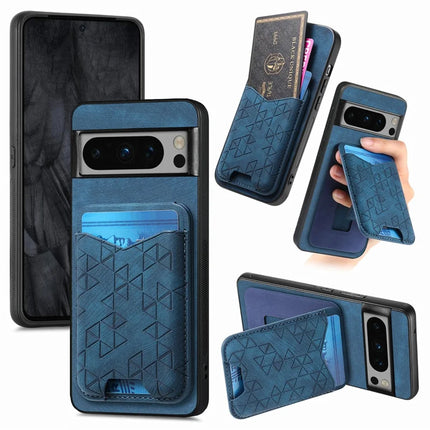 For Google Pixel 8 Pro Case Imprinted Pattern Card Holder Kickstand Leather Back Cover - Blue