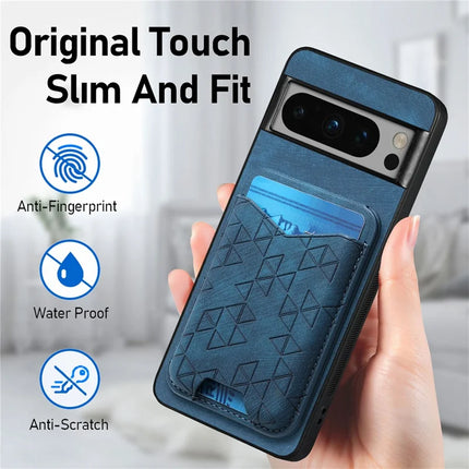 For Google Pixel 8 Pro Case Imprinted Pattern Card Holder Kickstand Leather Back Cover