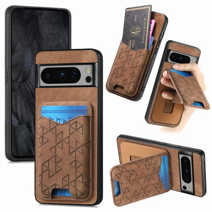 For Google Pixel 8 Pro Case Imprinted Pattern Card Holder Kickstand Leather Back Cover - Brown