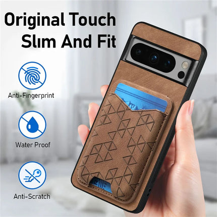 For Google Pixel 8 Pro Case Imprinted Pattern Card Holder Kickstand Leather Back Cover