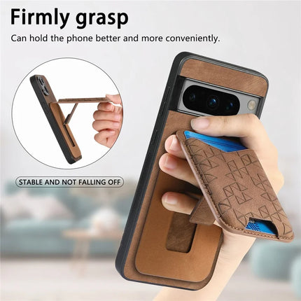 For Google Pixel 8 Pro Case Imprinted Pattern Card Holder Kickstand Leather Back Cover