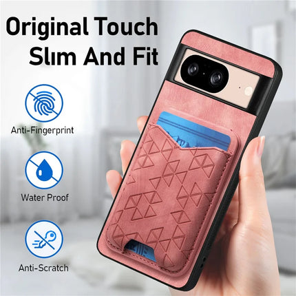 For Google Pixel 8 Case Imprinted Pattern Card Holder Kickstand Leather Back Cover