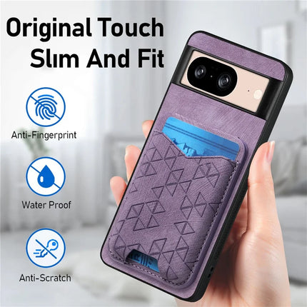 For Google Pixel 8 Case Imprinted Pattern Card Holder Kickstand Leather Back Cover