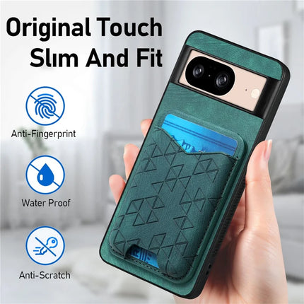 For Google Pixel 8 Case Imprinted Pattern Card Holder Kickstand Leather Back Cover