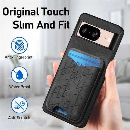 For Google Pixel 8 Case Imprinted Pattern Card Holder Kickstand Leather Back Cover