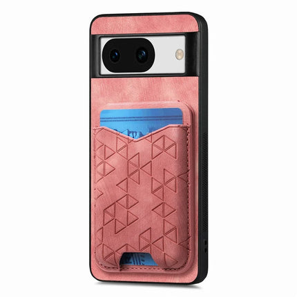 For Google Pixel 8a Case Imprinted Pattern Card Holder Kickstand Leather Back Cover