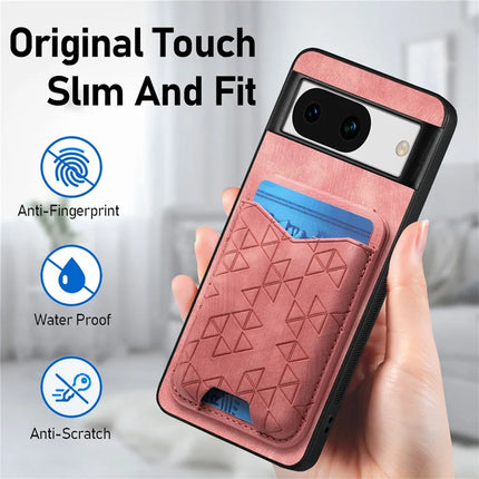 For Google Pixel 8a Case Imprinted Pattern Card Holder Kickstand Leather Back Cover