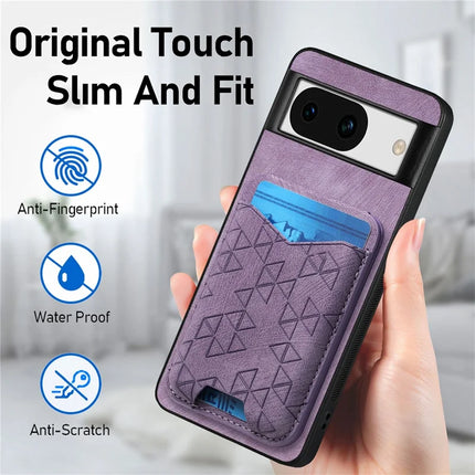For Google Pixel 8a Case Imprinted Pattern Card Holder Kickstand Leather Back Cover