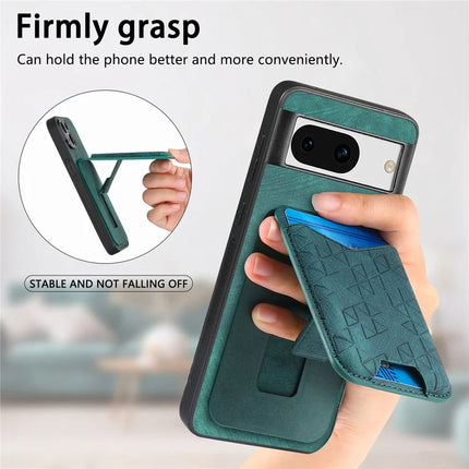 For Google Pixel 8a Case Imprinted Pattern Card Holder Kickstand Leather Back Cover