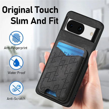 For Google Pixel 8a Case Imprinted Pattern Card Holder Kickstand Leather Back Cover