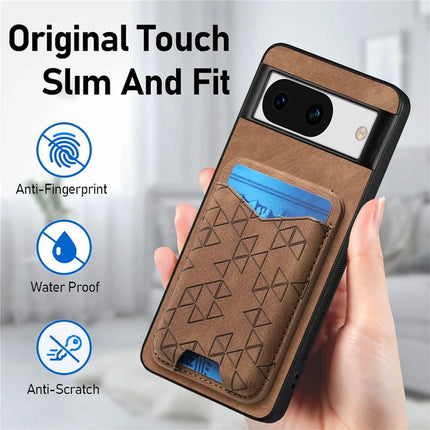 For Google Pixel 8a Case Imprinted Pattern Card Holder Kickstand Leather Back Cover