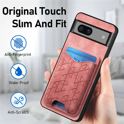 For Google Pixel 7a Case Imprinted Pattern Card Holder Kickstand Leather Back Cover