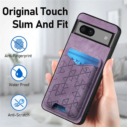 For Google Pixel 7a Case Imprinted Pattern Card Holder Kickstand Leather Back Cover