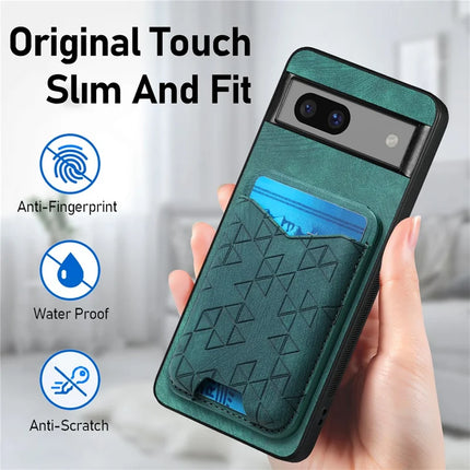 For Google Pixel 7a Case Imprinted Pattern Card Holder Kickstand Leather Back Cover