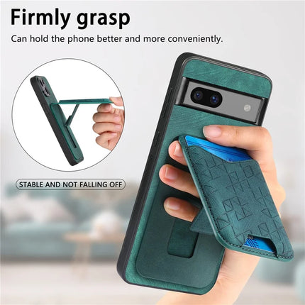 For Google Pixel 7a Case Imprinted Pattern Card Holder Kickstand Leather Back Cover