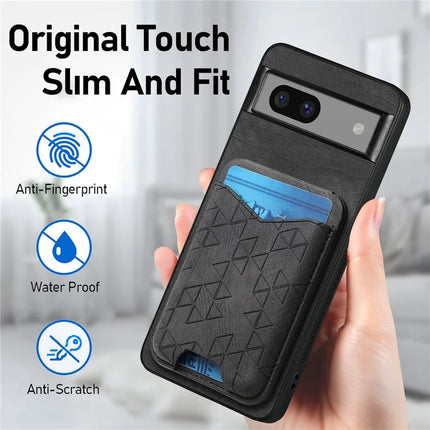 For Google Pixel 7a Case Imprinted Pattern Card Holder Kickstand Leather Back Cover