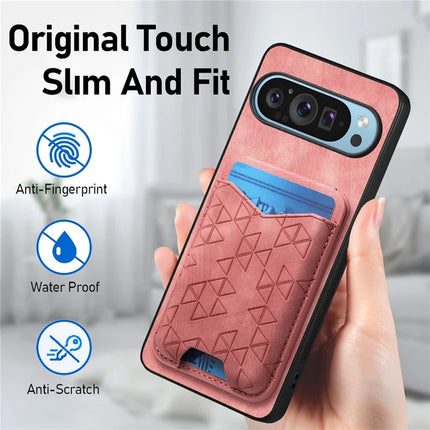 For Google Pixel 9 Pro XL Case Imprinted Pattern Card Holder Kickstand Leather Back Cover