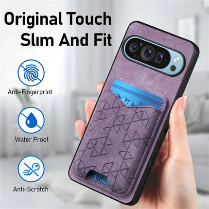 For Google Pixel 9 Pro XL Case Imprinted Pattern Card Holder Kickstand Leather Back Cover
