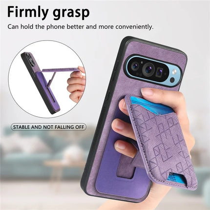 For Google Pixel 9 Pro XL Case Imprinted Pattern Card Holder Kickstand Leather Back Cover