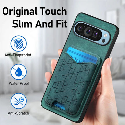 For Google Pixel 9 Pro XL Case Imprinted Pattern Card Holder Kickstand Leather Back Cover