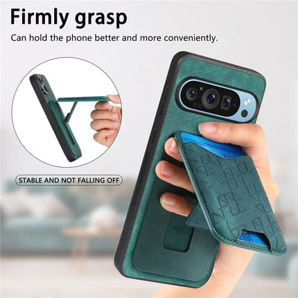 For Google Pixel 9 Pro XL Case Imprinted Pattern Card Holder Kickstand Leather Back Cover