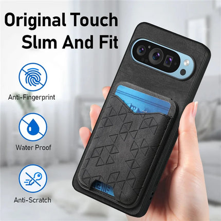 For Google Pixel 9 Pro XL Case Imprinted Pattern Card Holder Kickstand Leather Back Cover