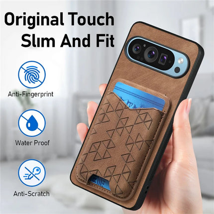 For Google Pixel 9 Pro XL Case Imprinted Pattern Card Holder Kickstand Leather Back Cover