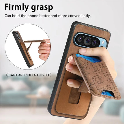 For Google Pixel 9 Pro XL Case Imprinted Pattern Card Holder Kickstand Leather Back Cover
