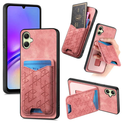 For Samsung Galaxy A05 4G Case Imprinted Pattern Card Holder Kickstand Leather Back Cover - Pink