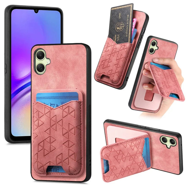 For Samsung Galaxy A05 4G Case Imprinted Pattern Card Holder Kickstand Leather Back Cover - Pink