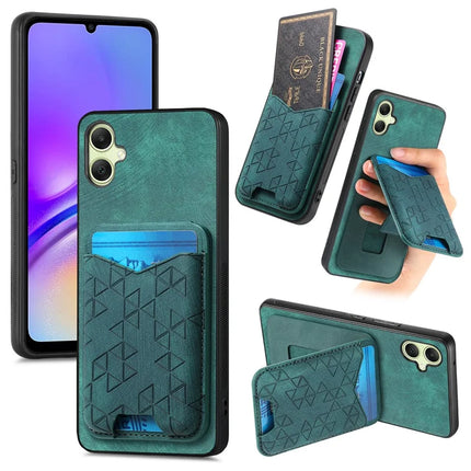 For Samsung Galaxy A05 4G Case Imprinted Pattern Card Holder Kickstand Leather Back Cover - Green