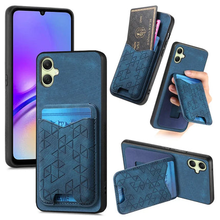 For Samsung Galaxy A05 4G Case Imprinted Pattern Card Holder Kickstand Leather Back Cover - Blue