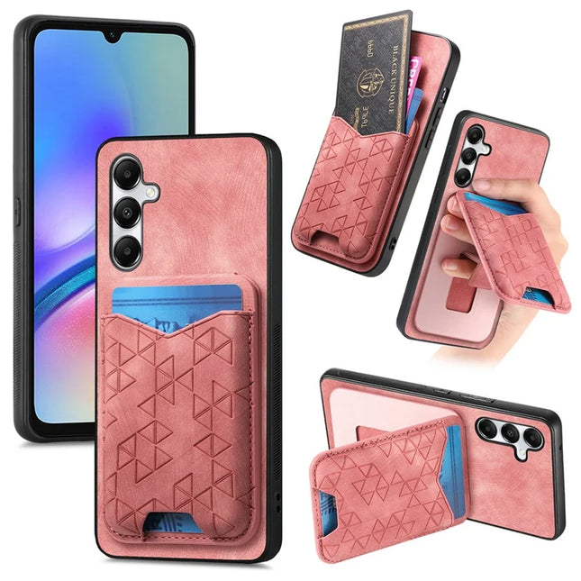 For Samsung Galaxy A05s 4G Case Imprinted Pattern Card Holder Kickstand Leather Back Cover - Pink