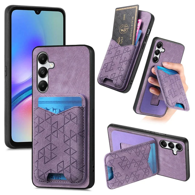 For Samsung Galaxy A05s 4G Case Imprinted Pattern Card Holder Kickstand Leather Back Cover - Purple