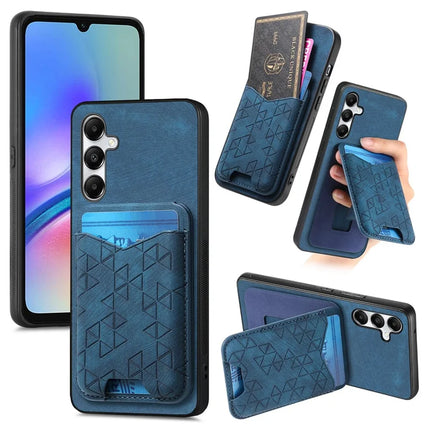For Samsung Galaxy A05s 4G Case Imprinted Pattern Card Holder Kickstand Leather Back Cover - Blue