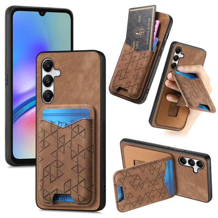 For Samsung Galaxy A05s 4G Case Imprinted Pattern Card Holder Kickstand Leather Back Cover - Brown