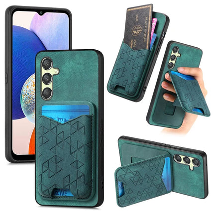 For Samsung Galaxy A14 4G / 5G Case Imprinted Pattern Card Holder Kickstand Leather Back Cover - Green